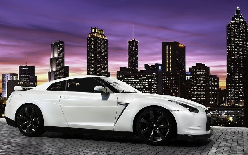 White sports car in city