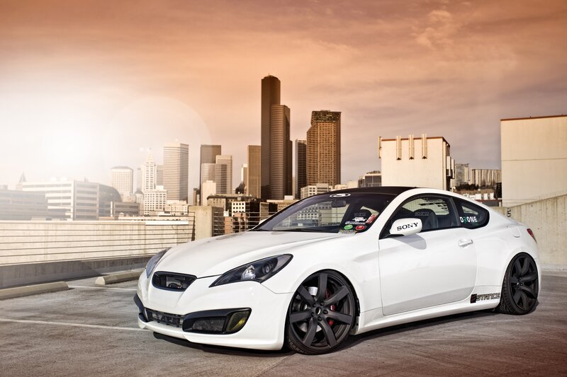 White sports car in city