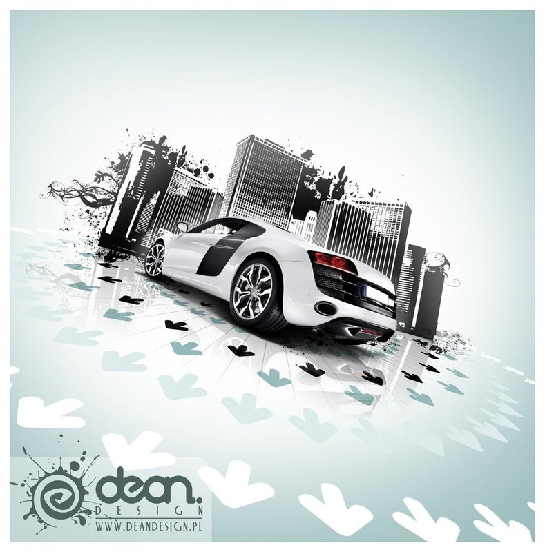 White sports car in cityscape