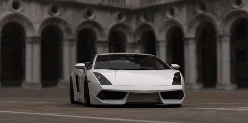 White sports car in courtyard