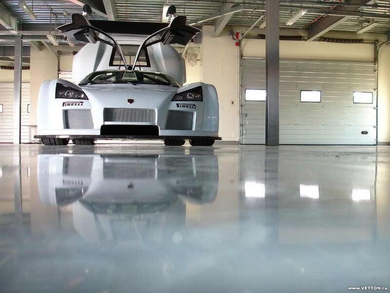 white sports car in garage