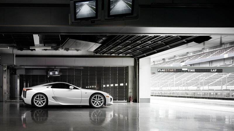 White sports car in garage