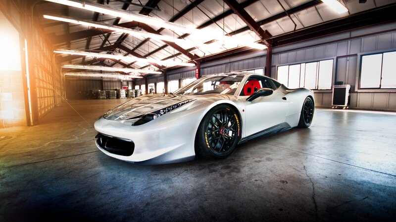 white sports car in garage