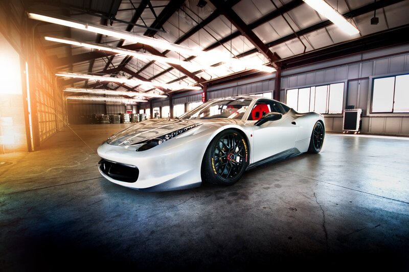 white sports car in garage
