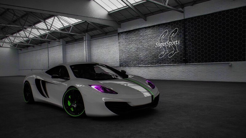 white sports car in garage