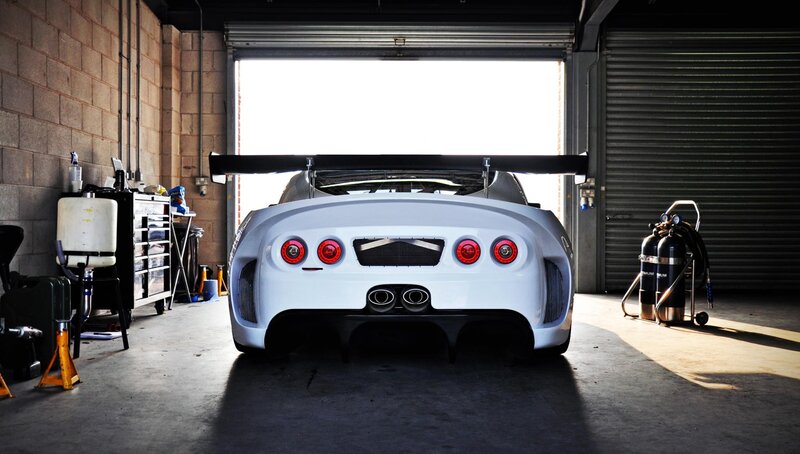 white sports car in garage