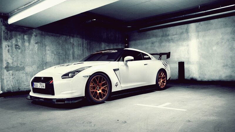 white sports car in garage