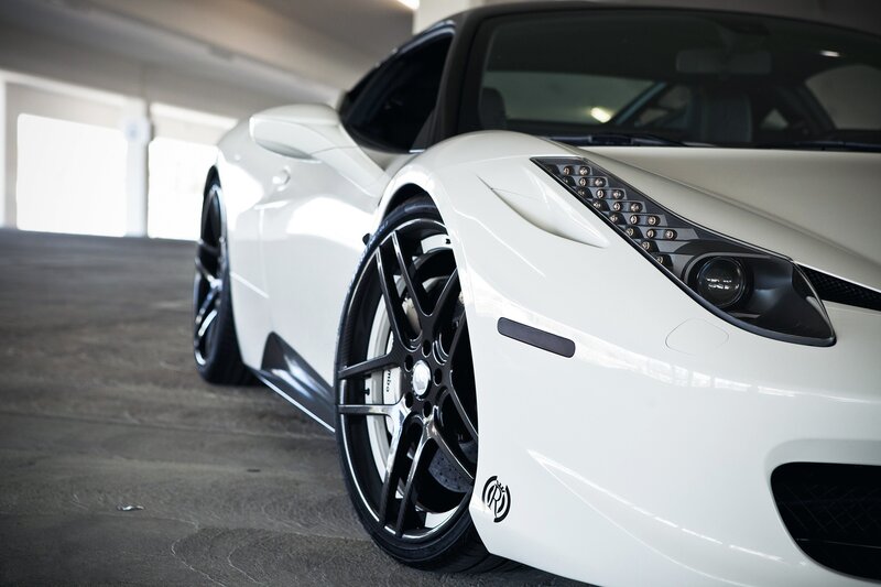 white sports car in garage