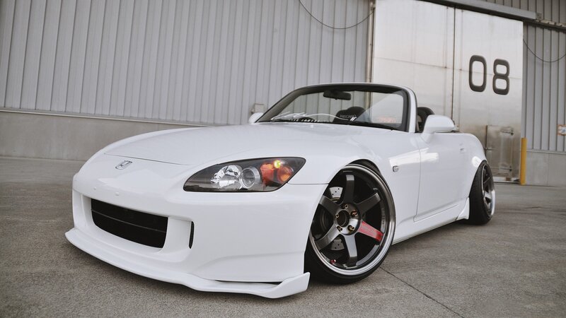 white sports car in garage