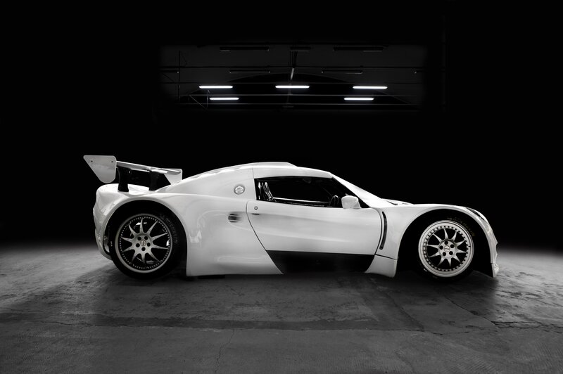 white sports car in garage