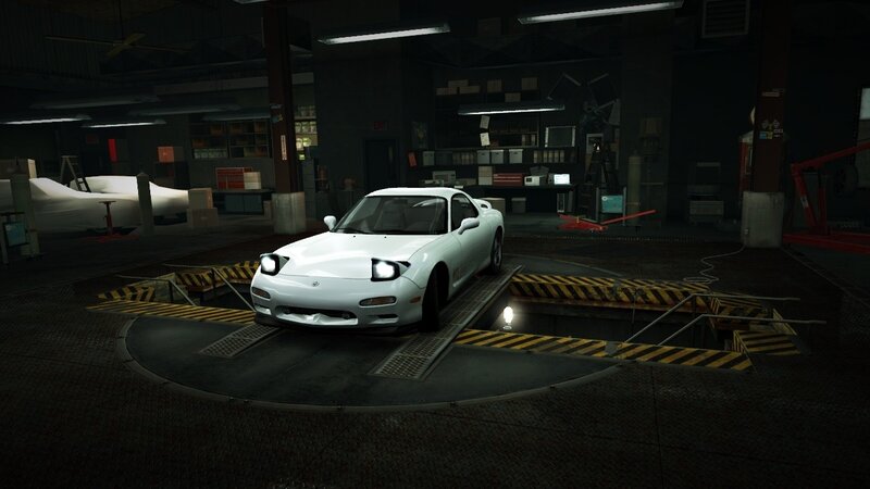 White sports car in garage