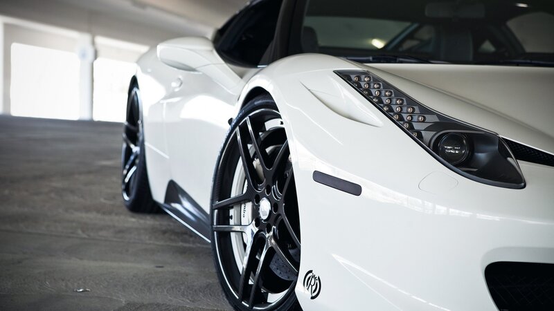 white sports car in garage