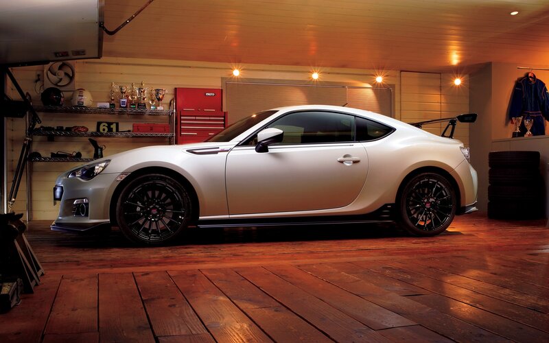 white sports car in garage