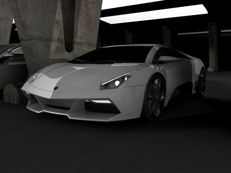White sports car in garage