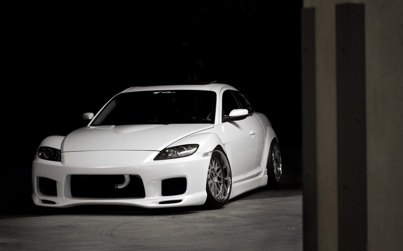 white sports car in garage