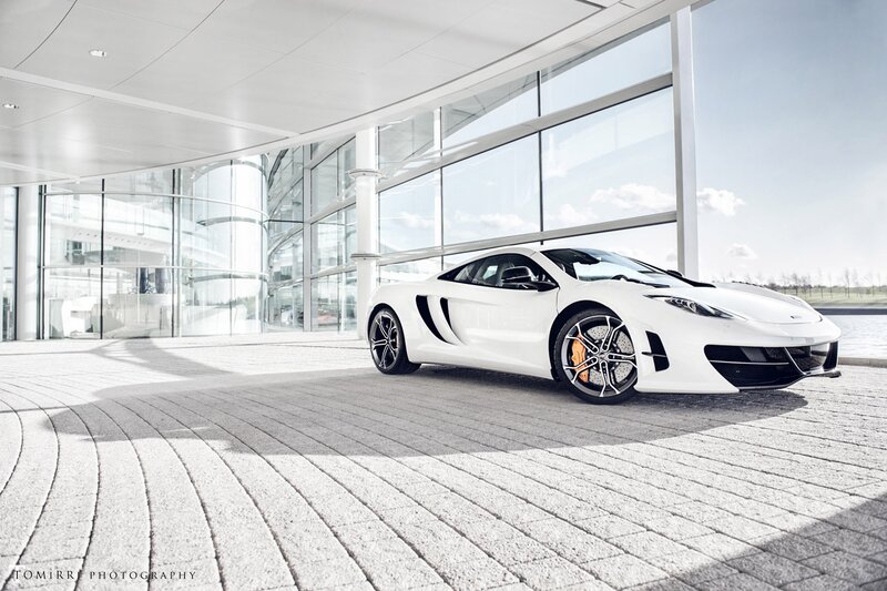White sports car in modern building