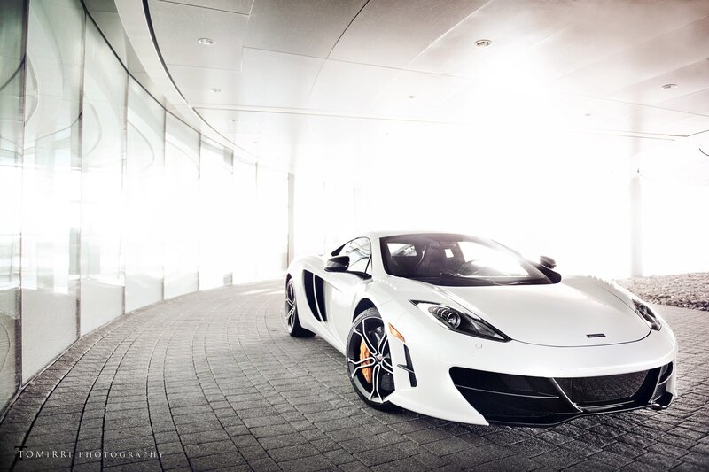 White sports car in modern garage