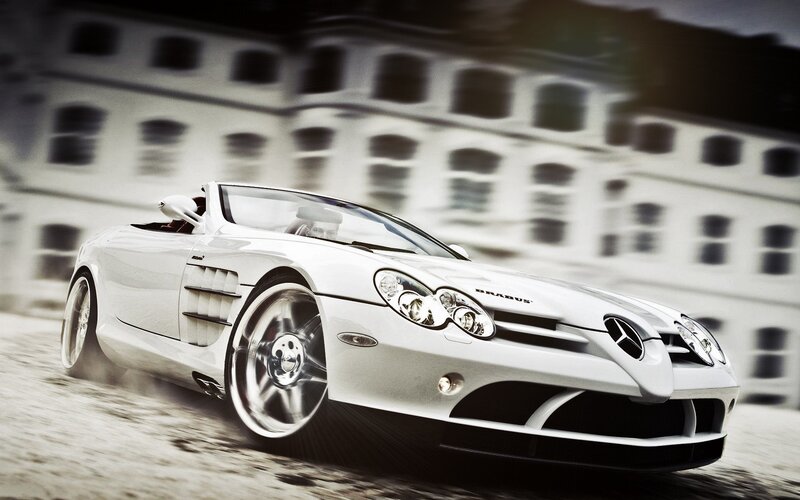 White sports car in motion