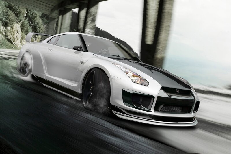 White sports car in motion