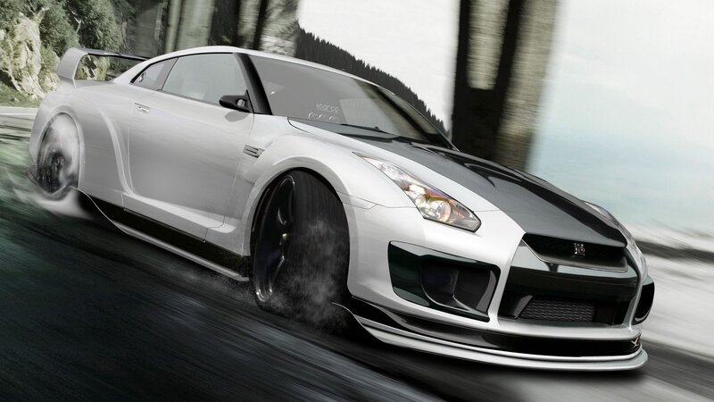 White sports car in motion