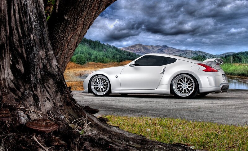 White sports car in nature