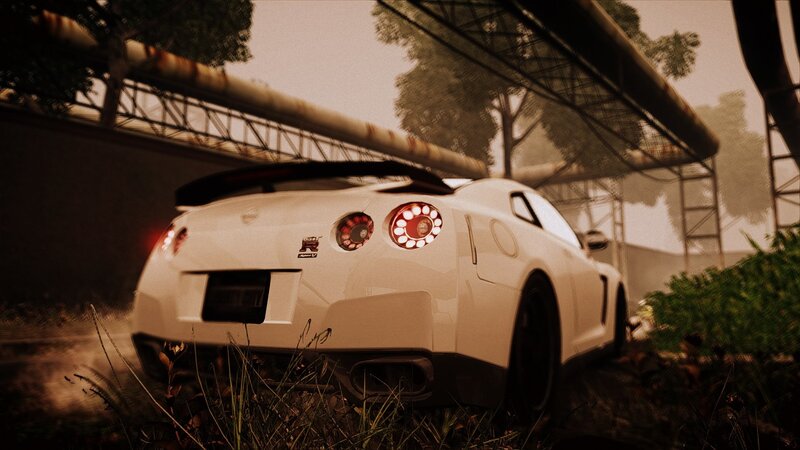 white sports car in overgrown area