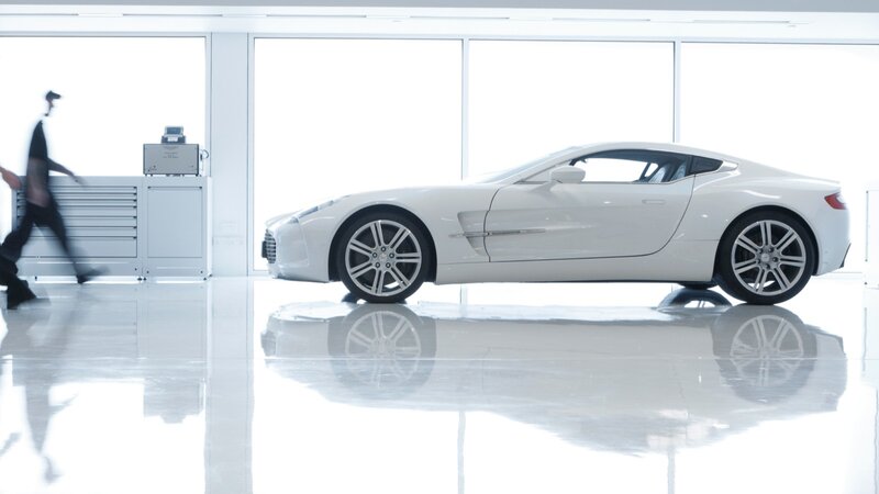 White sports car in showroom