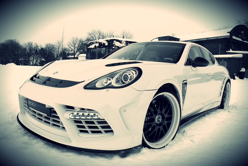 White sports car in snow