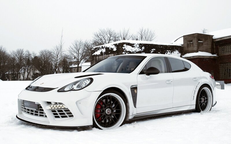 white sports car in snow