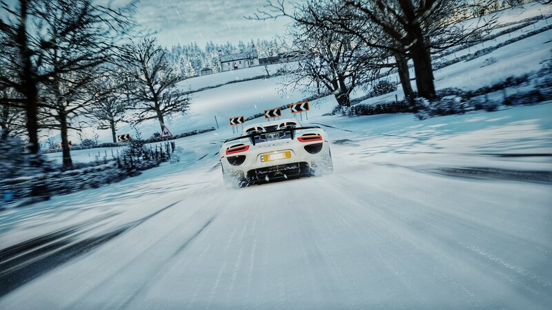 White Sports Car in Snow — Cold, Winter, 3d Render