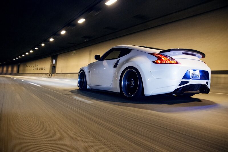 White sports car in tunnel