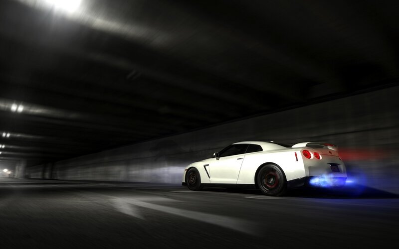 White sports car in tunnel