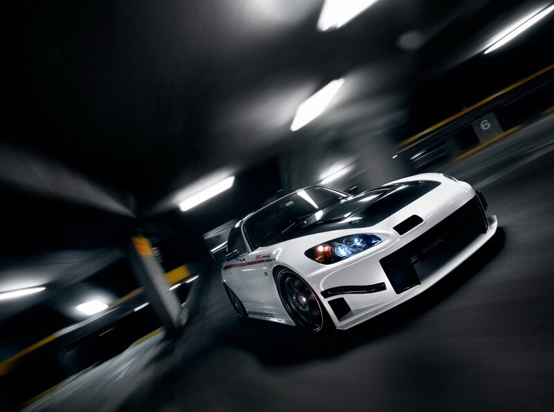white sports car in tunnel