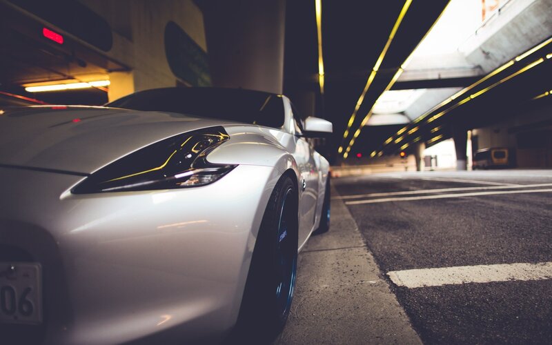 white sports car in tunnel
