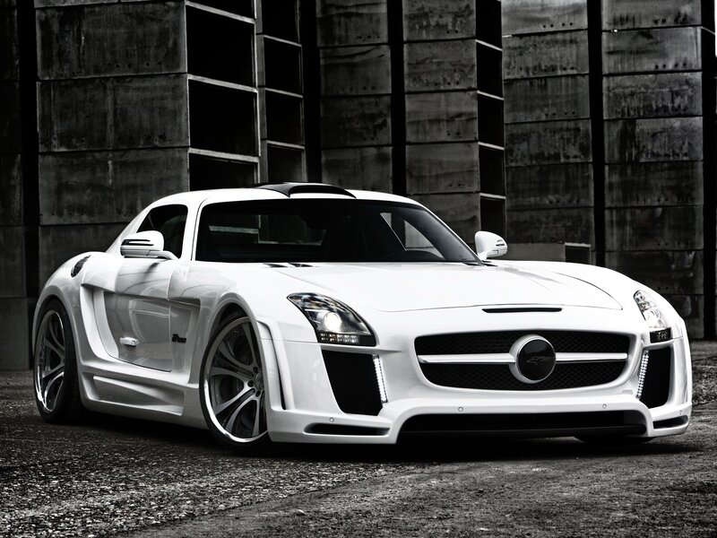 White sports car in urban setting