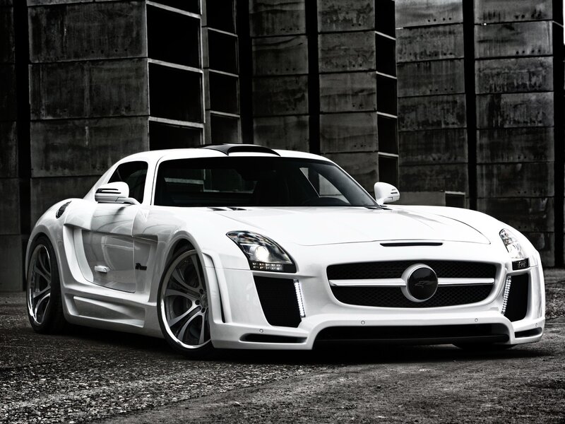 White sports car in urban setting