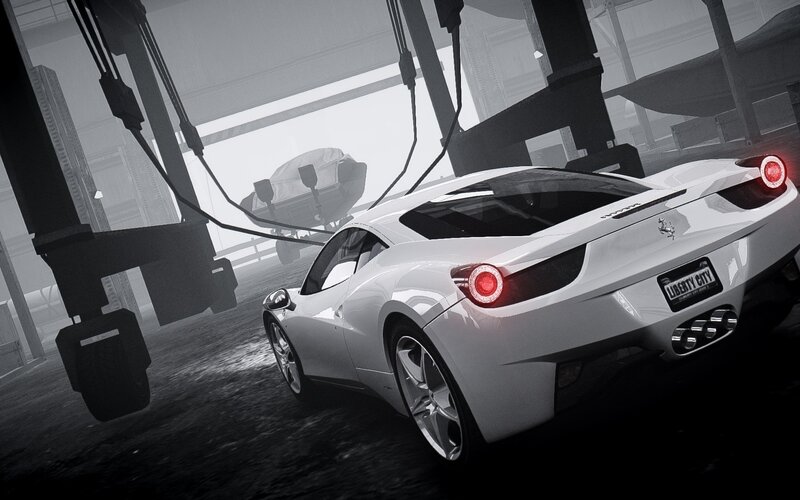 white sports car in warehouse