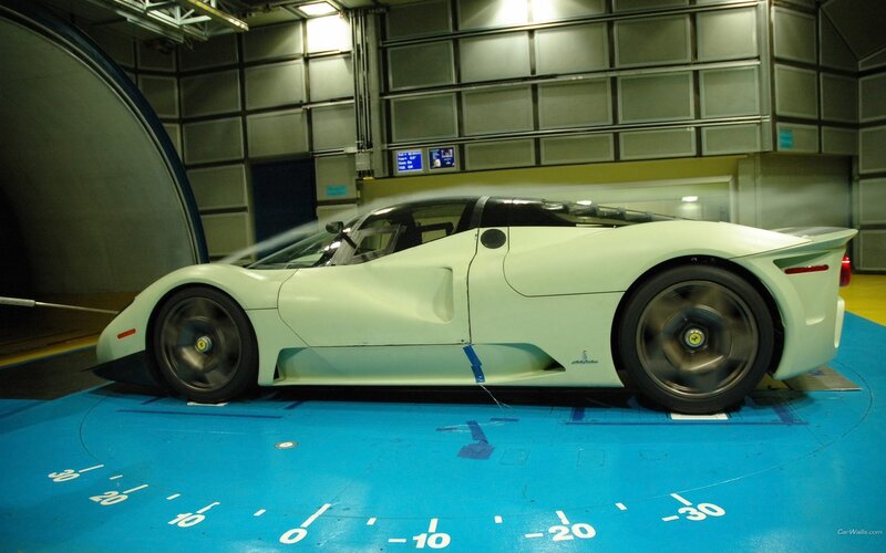 white sports car in wind tunnel