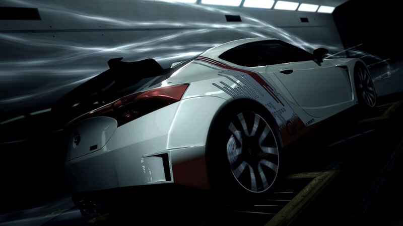 white sports car in wind tunnel