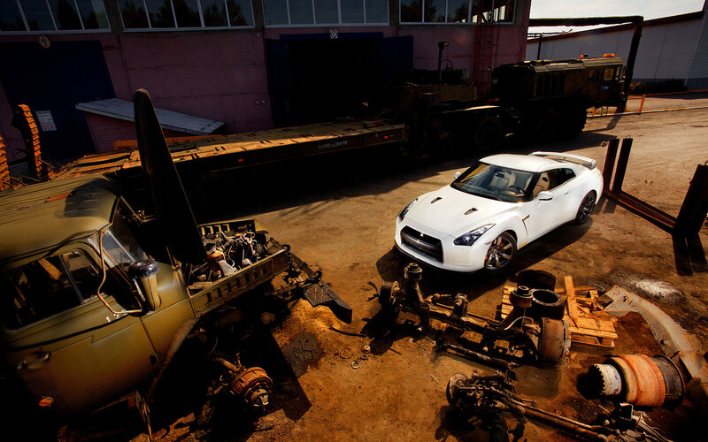 White Sports Car in Yard