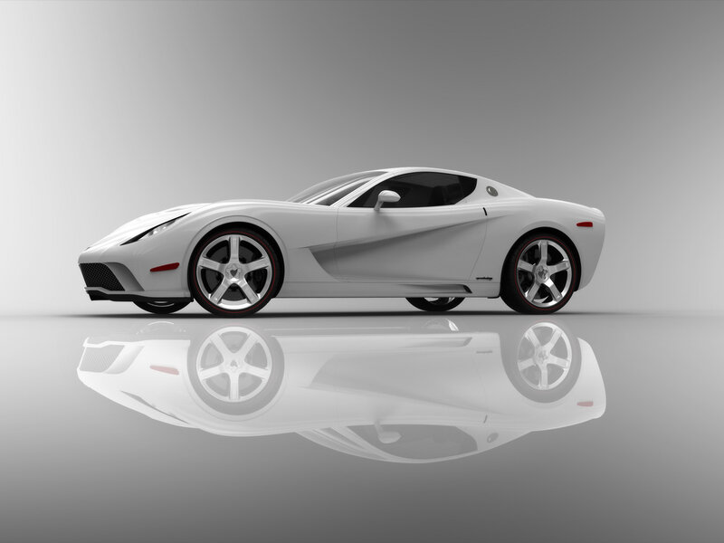White Sports Car — Minimalist, 3d Render, Reflection
