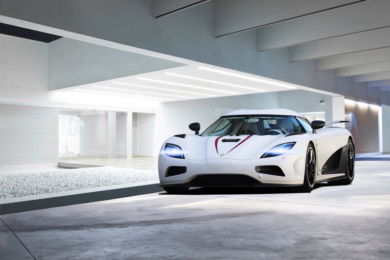 White Sports Car — Modern, Photograph, Garage, Lights