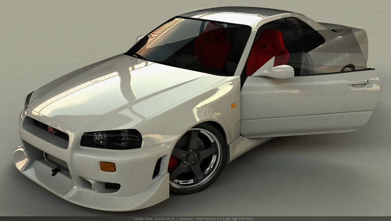 White Sports Car — Neutral, 3d Render, Red Seats