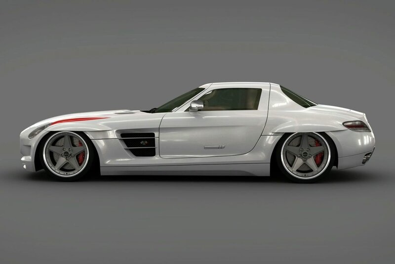 White Sports Car — Neutral, 3d Render, Red Stripe, Silver Wheels, Tinted Windows