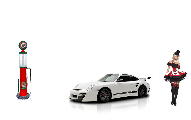 White Sports Car — Neutral, Photograph, Gas Pump