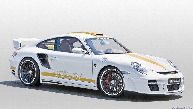 White Sports Car — Neutral, Photograph, Yellow Stripes