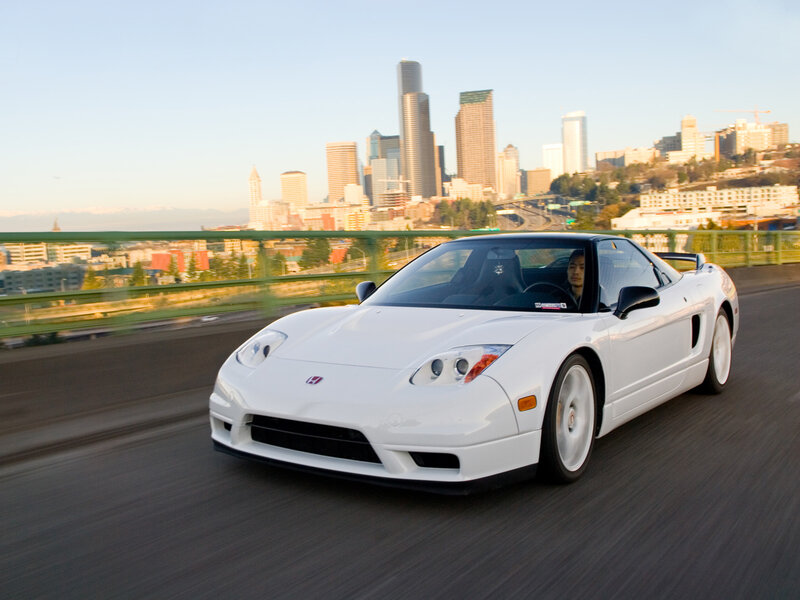 White sports car on a bridge