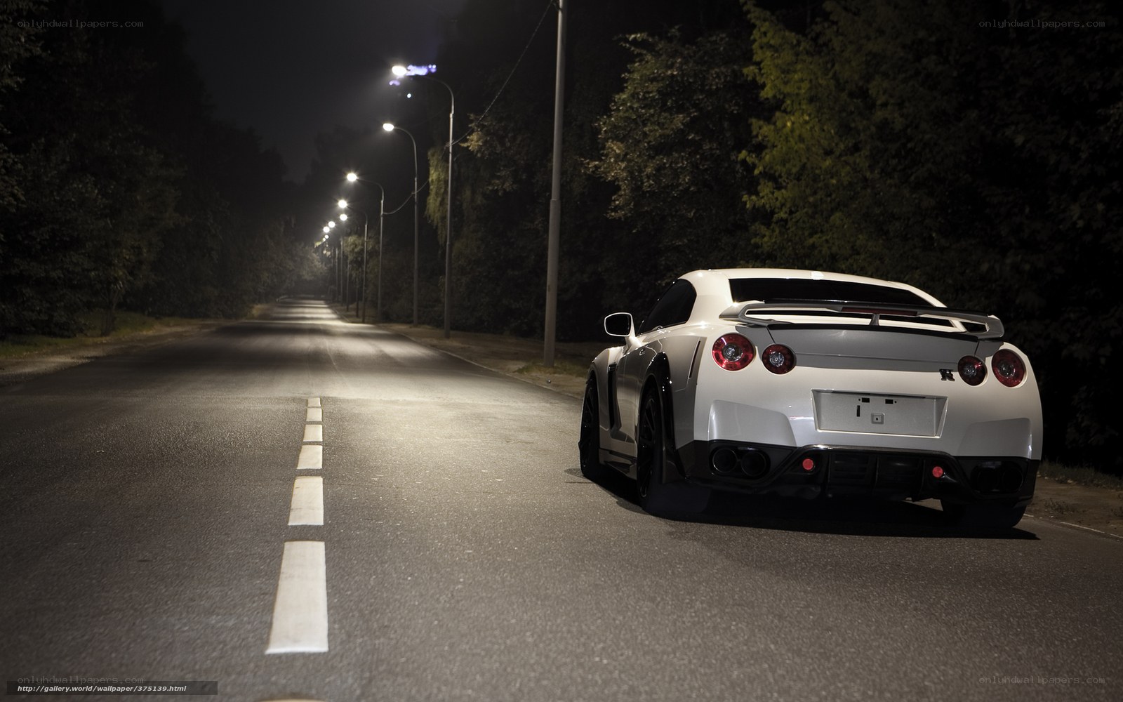 White sports car on a dark road