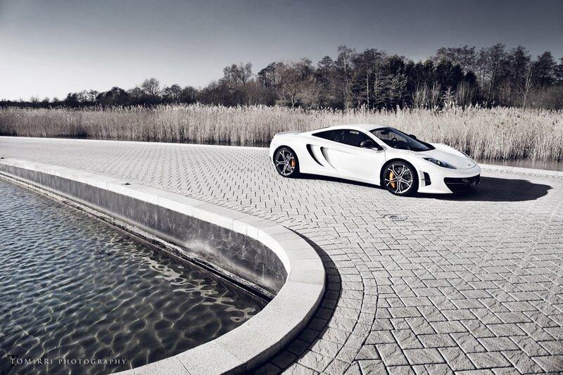 White sports car on a paved path