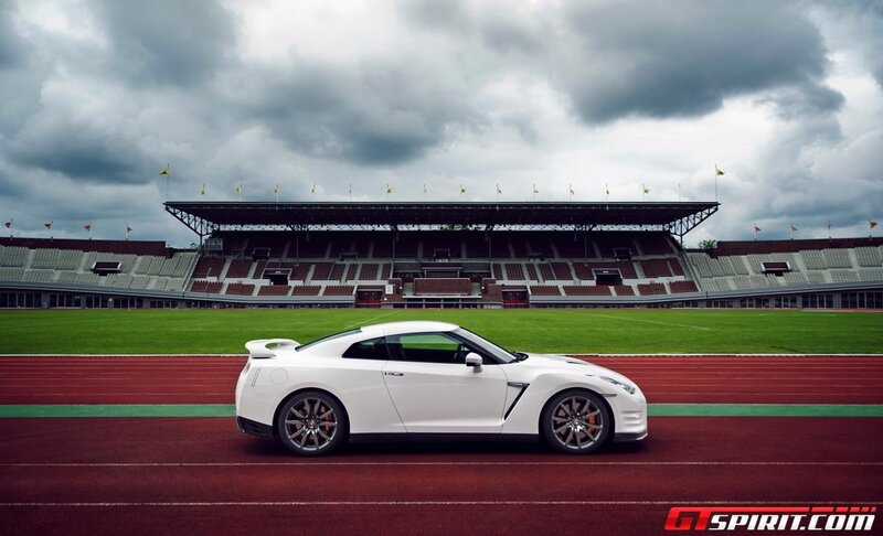 White sports car on a racetrack